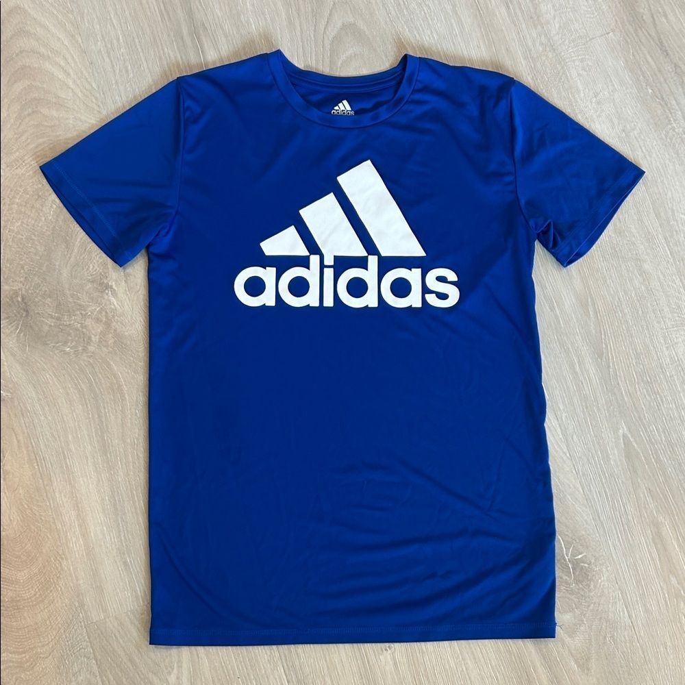 Adidas Boy’s Royal Blue Tee with White Logo, Boys Size Large